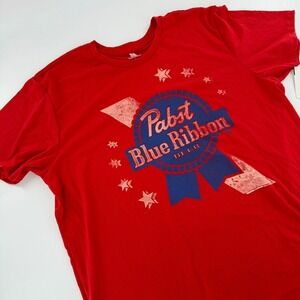 Pabst Blue Ribbon T-Shirt Unisex 2XL Red NEW Graphic Beer Logo Short Sleeve PBR